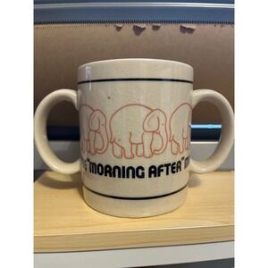 Vintage Pink Elephant The Morning After Mug Double Handle Ceramic Novelty Cup